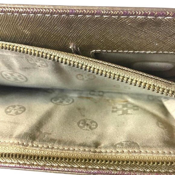 TORY BURCH - Robinson Metallic GOLD Zip SNAPLOCK Wallet W coin pouch - Picture 5 of 6